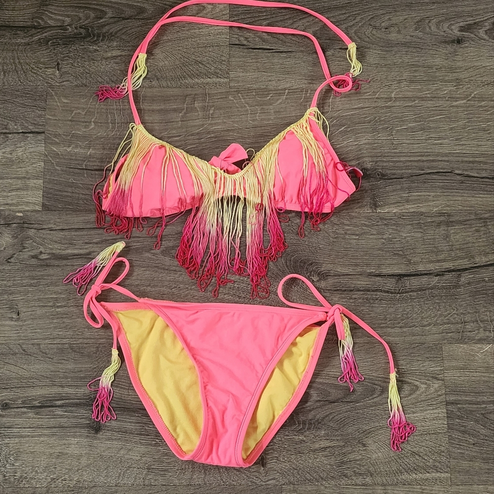 The Bikini Lab Pink Ombre Fringe Bikini (2pc) Sz M